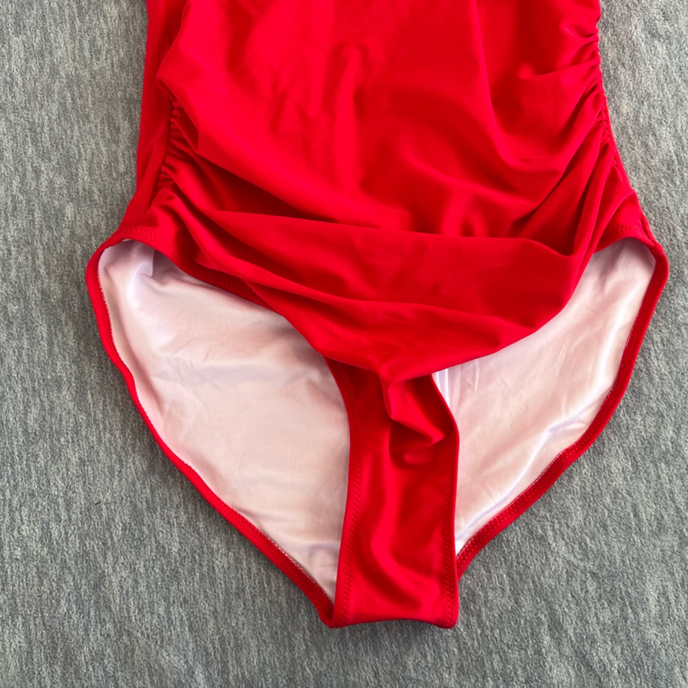 Swimsuit 1 piece red women S ruched halter tie pin up style swimwear summer new - Picture 6 of 7